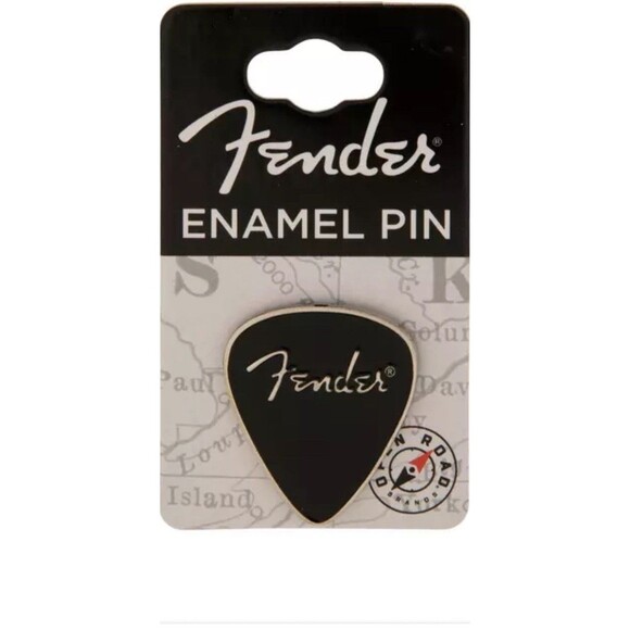 Fender Enamel Pin Brand New Fender Guitar Pick Shaped Pin Black & Silver - Picture 1 of 11